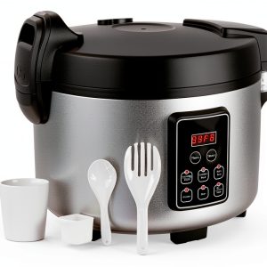 Commercial Rice Cooker 60 CUPS (Cooked Rice)& Food Warmer | 13L/13.8Qt Extra Large Multifunctional Rice Cooker | 1350W Fast Cooking with Time Display & Preset|Restaurant Company Canteen Use-0