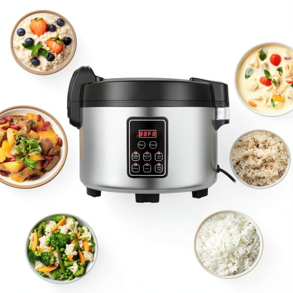 Commercial Rice Cooker 60 CUPS (Cooked Rice)& Food Warmer | 13L/13.8Qt Extra Large Multifunctional Rice Cooker | 1350W Fast Cooking with Time Display & Preset|Restaurant Company Canteen Use-1